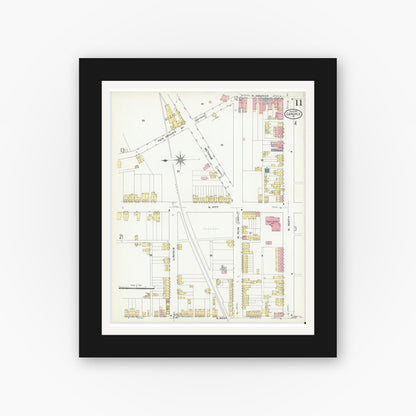 Old map wall art mockup — black gallery frame with white mat — Sanborn Fire Insurance Map from Carlisle, Cumberland County, Pennsylvania (1909), Sheet #0011