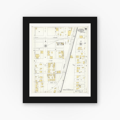 Old map wall art mockup — black gallery frame with white mat — Sanborn Fire Insurance Map from Long Beach, Los Angeles County, California (1908), Sheet #0010