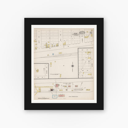Old map wall art mockup — black gallery frame with white mat — Sanborn Fire Insurance Map from Hurley, Iron County, Wisconsin (1922), Sheet #0012