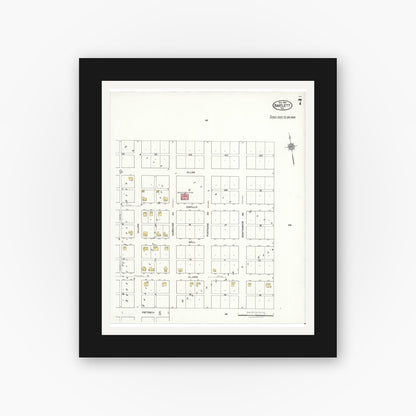 Old map wall art mockup — black gallery frame with white mat — Sanborn Fire Insurance Map from Bartlett, Bell and Williamson Counties, Texas (1921), Sheet #0007