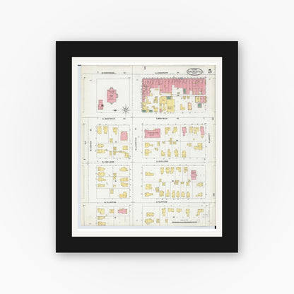 Old map wall art mockup — black gallery frame with white mat — Sanborn Fire Insurance Map from Charlotte, Eaton County, Michigan (1904), Sheet #0005