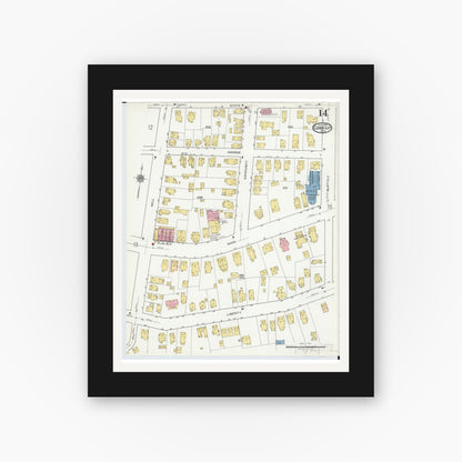 Old map wall art mockup — black gallery frame with white mat — Sanborn Fire Insurance Map from Conneaut, Ashtabula County, Ohio (1919), Sheet #0014