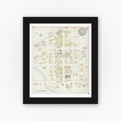 Old map wall art mockup — black gallery frame with white mat — Sanborn Fire Insurance Map from Brookville, Montgomery County, Ohio (1895) - Complete Map Set