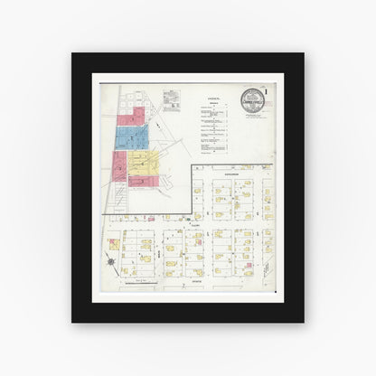 Old map wall art mockup — black gallery frame with white mat — Sanborn Fire Insurance Map from Chandlerville, Cass County, Illinois (1909) - Complete Map Set