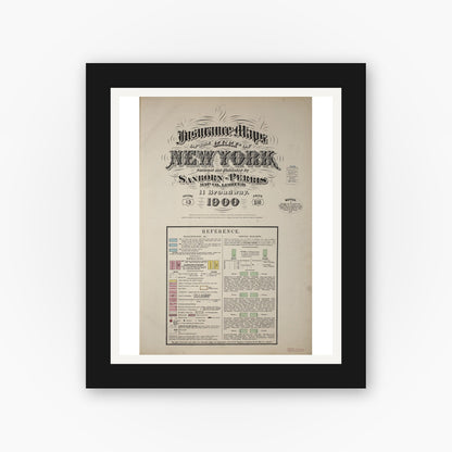 Old map wall art mockup — black gallery frame with white mat — Sanborn Fire Insurance Map from New York, Bronx, Manhattan, New York (1900), Sheet #0001