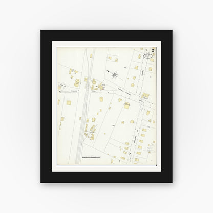 Old map wall art mockup — black gallery frame with white mat — Sanborn Fire Insurance Map from Islip, Suffolk County, New York (1909), Sheet #0002