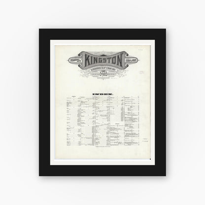 Old map wall art mockup — black gallery frame with white mat — Sanborn Fire Insurance Map from Kingston, Luzerne County, Pennsylvania (1911), Sheet #0001