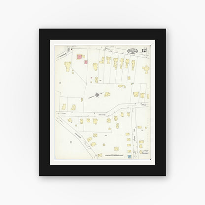 Old map wall art mockup — black gallery frame with white mat — Sanborn Fire Insurance Map from Greenfield, Franklin County, Massachusetts (1914), Sheet #0012