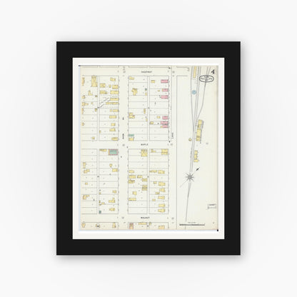 Old map wall art mockup — black gallery frame with white mat — Sanborn Fire Insurance Map from Phillips, Price County, Wisconsin (1895), Sheet #0004