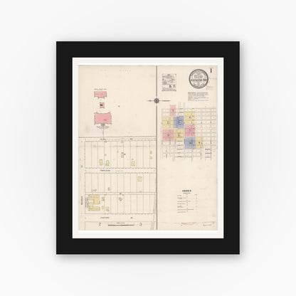 Old map wall art mockup — black gallery frame with white mat — Sanborn Fire Insurance Map from Huntington Park, Los Angeles County, California (1910) - Complete Map Set
