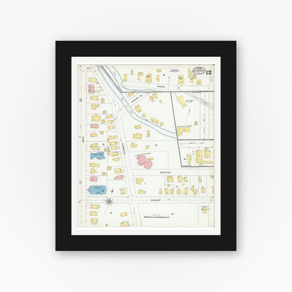 Old map wall art mockup — black gallery frame with white mat — Sanborn Fire Insurance Map from Oneida, Madison County, New York (1904), Sheet #0011