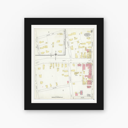 Old map wall art mockup — black gallery frame with white mat — Sanborn Fire Insurance Map from Amherst, Hampshire County, Massachusetts (1916), Sheet #0002