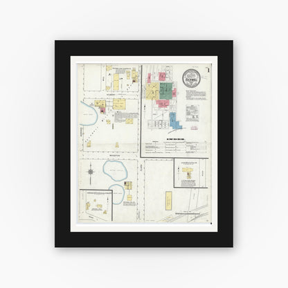 Old map wall art mockup — black gallery frame with white mat — Sanborn Fire Insurance Map from Rockwall, Rockwall County, Texas (1911), Sheet #0001