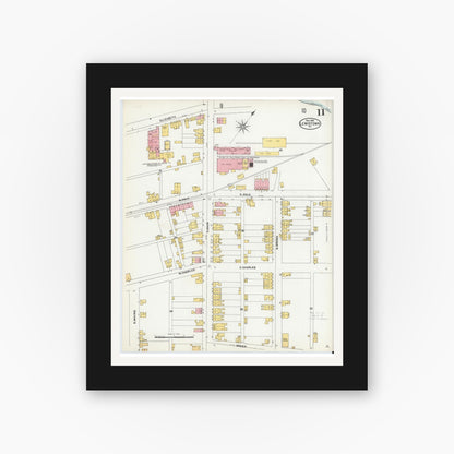 Old map wall art mockup — black gallery frame with white mat — Sanborn Fire Insurance Map from Lewistown, Mifflin County, Pennsylvania (1904), Sheet #0011