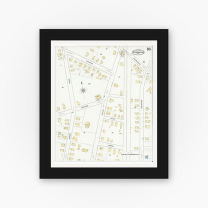Old map wall art mockup — black gallery frame with white mat — Sanborn Fire Insurance Map from South Farmington, Middlesex County, Massachusetts (1909), Sheet #0016
