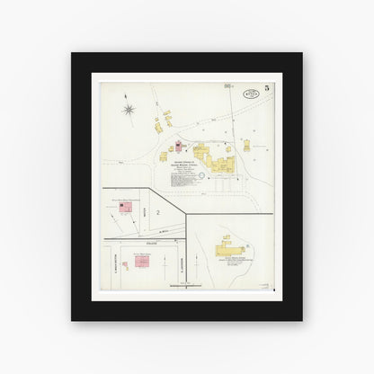Old map wall art mockup — black gallery frame with white mat — Sanborn Fire Insurance Map from Attica, Fountain County, Indiana (1899), Sheet #0005