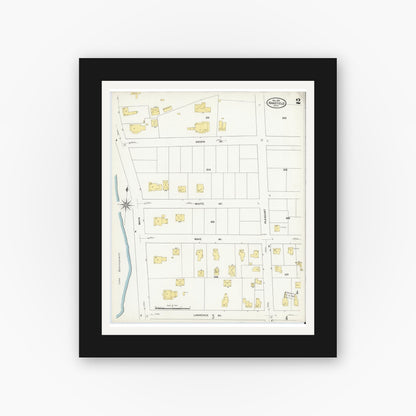 Old map wall art mockup — black gallery frame with white mat — Sanborn Fire Insurance Map from Wakefield, Middlesex County, Massachusetts (1909), Sheet #0002