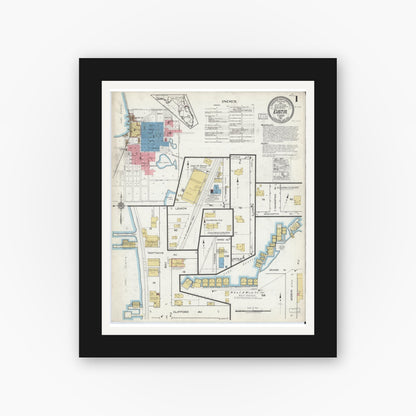 Old map wall art mockup — black gallery frame with white mat — Sanborn Fire Insurance Map from Eustis, Lake County, Florida (1917) - Complete Map Set