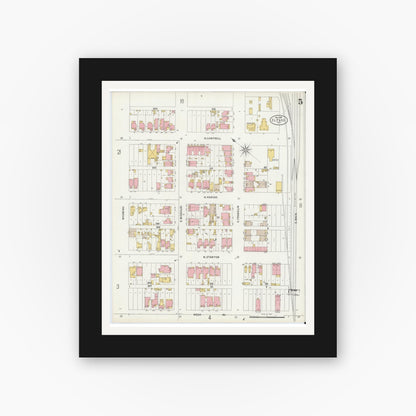 Old map wall art mockup — black gallery frame with white mat — Sanborn Fire Insurance Map from El Paso, El Paso County, Texas (1898), Sheet #0005