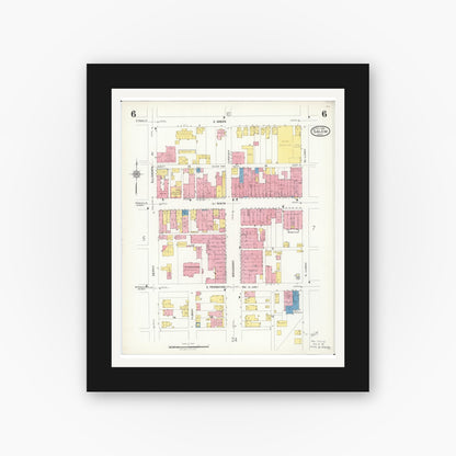 Old map wall art mockup — black gallery frame with white mat — Sanborn Fire Insurance Map from Salem, Columbiana County, Ohio (1926), Sheet #0006
