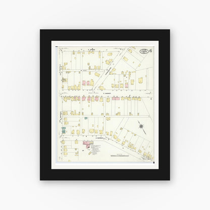 Old map wall art mockup — black gallery frame with white mat — Sanborn Fire Insurance Map from Cadiz, Harrison County, Ohio (1909), Sheet #0006