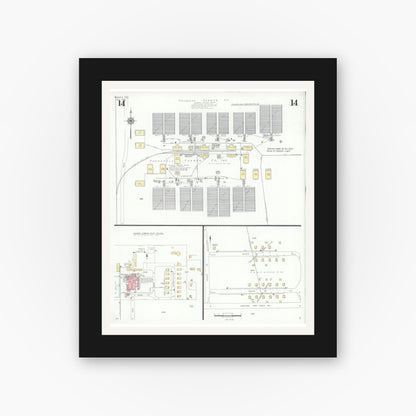 Old map wall art mockup — black gallery frame with white mat — Sanborn Fire Insurance Map from Borger, Hutchinson County, Texas (1940), Sheet #0014