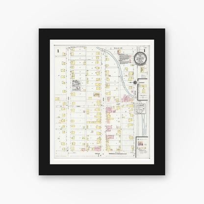 Old map wall art mockup — black gallery frame with white mat — Sanborn Fire Insurance Map from Jewett, Harrison County, Ohio (1924), Sheet #0001