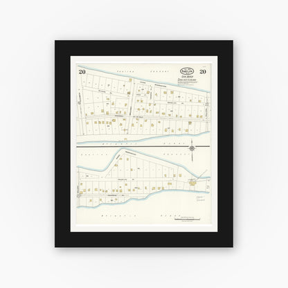 Old map wall art mockup — black gallery frame with white mat — Sanborn Fire Insurance Map from Babylon, Suffolk County, New York (1923), Sheet #0020