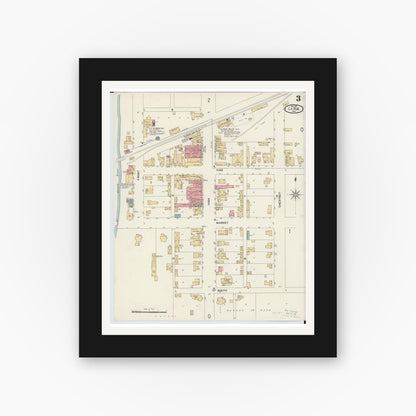 Old map wall art mockup — black gallery frame with white mat — Sanborn Fire Insurance Map from La Rue, Marion County, Ohio (1901), Sheet #0003