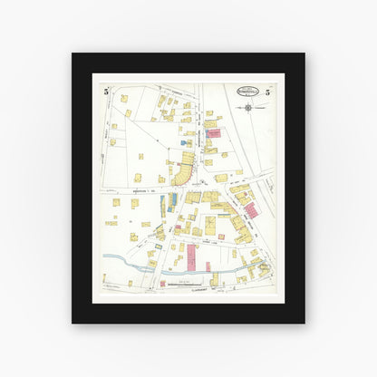 Old map wall art mockup — black gallery frame with white mat — Sanborn Fire Insurance Map from Bernardsville, Somerset County, New Jersey (1923), Sheet #0005