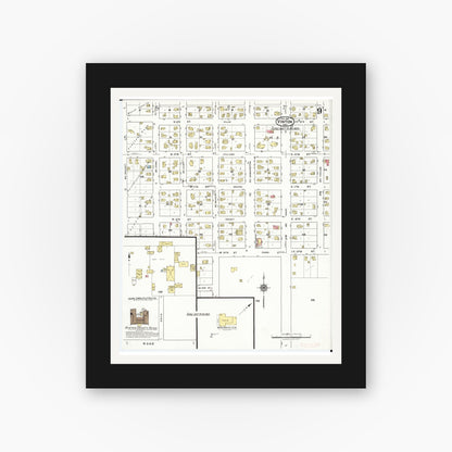Old map wall art mockup — black gallery frame with white mat — Sanborn Fire Insurance Map from Vinton, Benton County, Iowa (1921), Sheet #0009