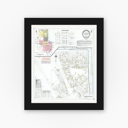 Old map wall art mockup — black gallery frame with white mat — Sanborn Fire Insurance Map from Lakeview, Logan County, Ohio (1951), Sheet #0001