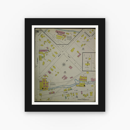 Old map wall art mockup — black gallery frame with white mat — Sanborn Fire Insurance Map from Akron, Summit County, Ohio (1892), Sheet #0031