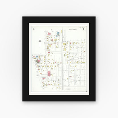 Old map wall art mockup — black gallery frame with white mat — Sanborn Fire Insurance Map from Westerville, Franklin County, Ohio (1933), Sheet #0005