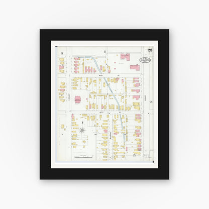 Old map wall art mockup — black gallery frame with white mat — Sanborn Fire Insurance Map from Chillicothe, Ross County, Ohio (1900), Sheet #0023