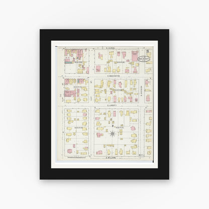 Old map wall art mockup — black gallery frame with white mat — Sanborn Fire Insurance Map from Ann Arbor, Washtenaw County, Michigan (1892), Sheet #0003