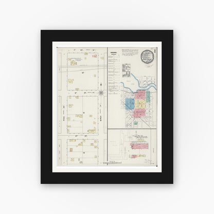 Old map wall art mockup — black gallery frame with white mat — Sanborn Fire Insurance Map from Sauk Centre, Stearns County, Minnesota (1890) - Complete Map Set