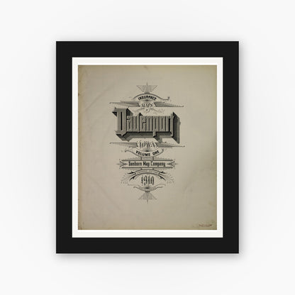 Old map wall art mockup — black gallery frame with white mat — Sanborn Fire Insurance Map from Davenport, Scott County, Iowa (1910), Sheet #0001