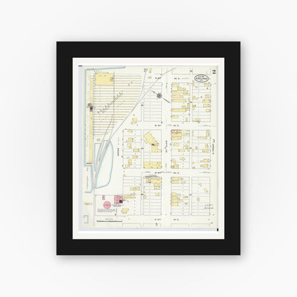 Old map wall art mockup — black gallery frame with white mat — Sanborn Fire Insurance Map from Ashland, Ashland County, Wisconsin (1909), Sheet #0002