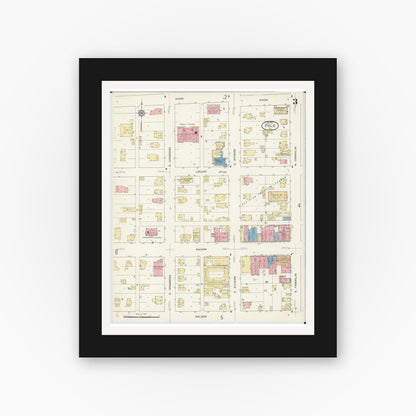 Old map wall art mockup — black gallery frame with white mat — Sanborn Fire Insurance Map from Polo, Ogle County, Illinois (1913), Sheet #0003