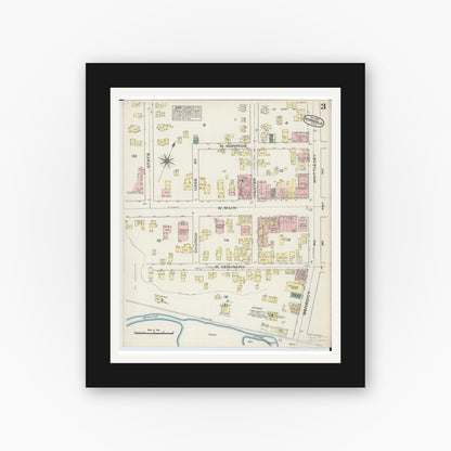 Old map wall art mockup — black gallery frame with white mat — Sanborn Fire Insurance Map from Norwalk, Huron County, Ohio (1884), Sheet #0003