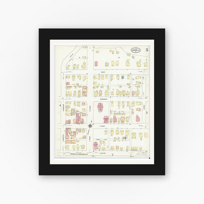 Old map wall art mockup — black gallery frame with white mat — Sanborn Fire Insurance Map from Greenville, Mercer County, Pennsylvania (1911), Sheet #0005
