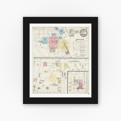 Old map wall art mockup — black gallery frame with white mat — Sanborn Fire Insurance Map from Wilson, Wilson County, North Carolina (1888) - Complete Map Set