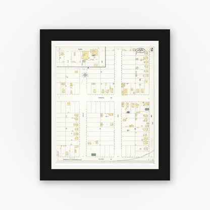 Old map wall art mockup — black gallery frame with white mat — Sanborn Fire Insurance Map from Newark, Alameda County, California (1908), Sheet #0002