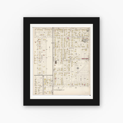 Old map wall art mockup — black gallery frame with white mat — Sanborn Fire Insurance Map from Alliance, Stark County, Ohio (1921), Sheet #0037