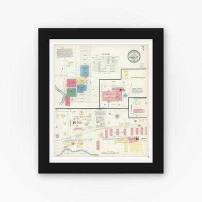 Old map wall art mockup — black gallery frame with white mat — Sanborn Fire Insurance Map from Gonzales, Gonzales County, Texas (1907) - Complete Map Set