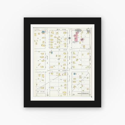 Old map wall art mockup — black gallery frame with white mat — Sanborn Fire Insurance Map from Faribault, Rice County, Minnesota (1921), Sheet #0022