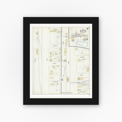 Old map wall art mockup — black gallery frame with white mat — Sanborn Fire Insurance Map from Van Alstyne, Grayson County, Texas (1896), Sheet #0003