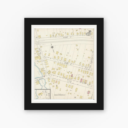 Old map wall art mockup — black gallery frame with white mat — Sanborn Fire Insurance Map from Olean, Cattaraugus County, New York (1915), Sheet #0035