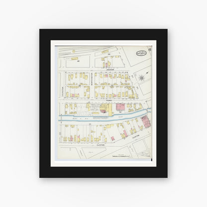 Old map wall art mockup — black gallery frame with white mat — Sanborn Fire Insurance Map from Defiance, Defiance County, Ohio (1893), Sheet #0006